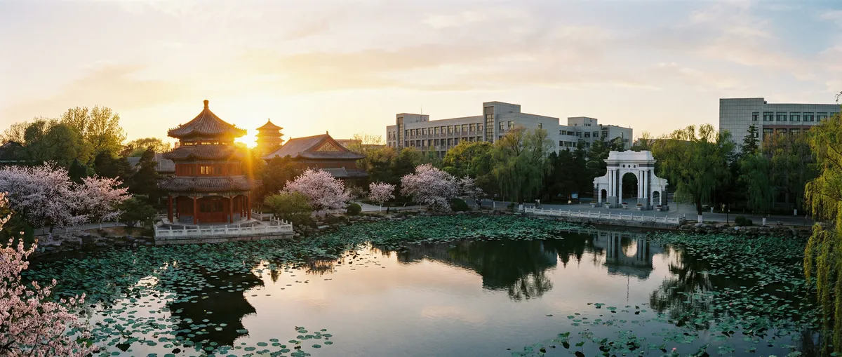 Кампус Tsinghua University — традиционная архитектура и озеро